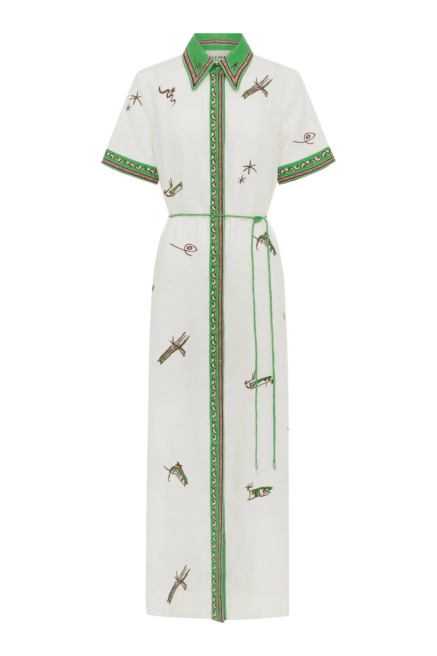 Wanda Embroidered Shirtdress by Alemais - Dresses Alemais Wanda Embroidered Shirtdress Sustainable Dresses with Alemais print - Luxury Handbags Australian Designer