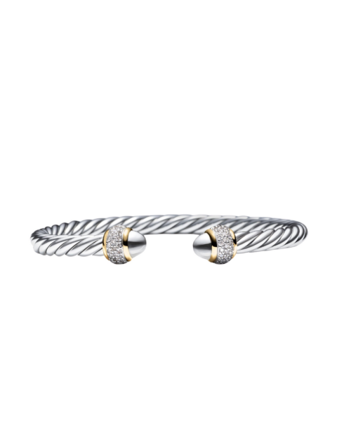 David Yurman Cable Bracelet in Sterling Silver with 18K Yellow Gold and Diamonds