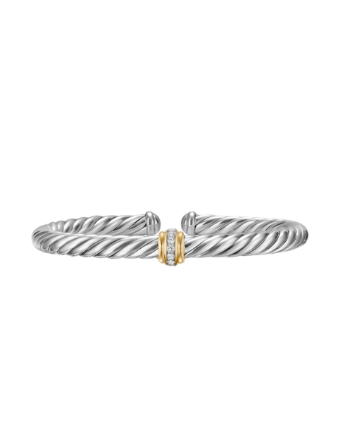 David Yurman Cable Flex® Center Station Bracelet in Sterling Silver with 14K Yellow Gold and Diamonds