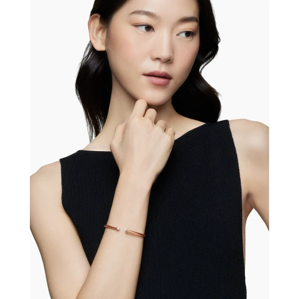 4mm in Rose Gold – front view of authentic Cable Bracelets at Luxury Shoes |David Yurman Cablespira® Flex Bracelet in 18K Rose Gold with Diamonds