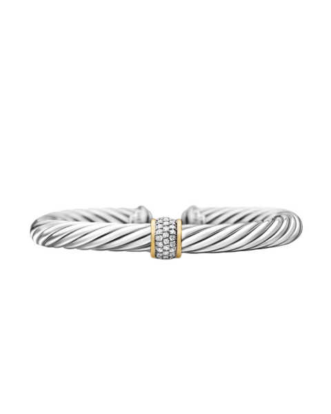 David Yurman Classic Cable Station Bracelet in Sterling Silver with 18K Yellow Gold and Pavé Diamonds
