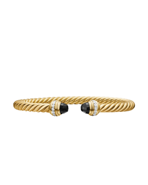 David Yurman Classic Cablespira® Bracelet in 18K Yellow Gold with Black Onyx and Diamonds