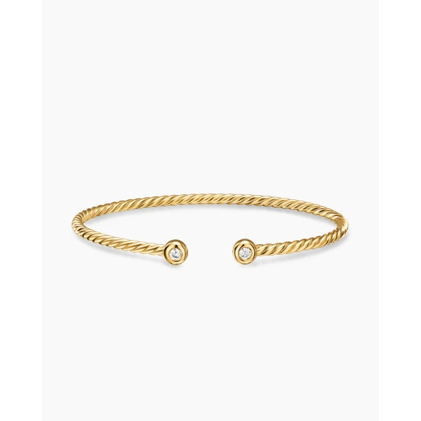 on-model styling shot|David Yurman Micro Cablespira® Flex Round Bracelet in 18K Yellow Gold with Diamonds