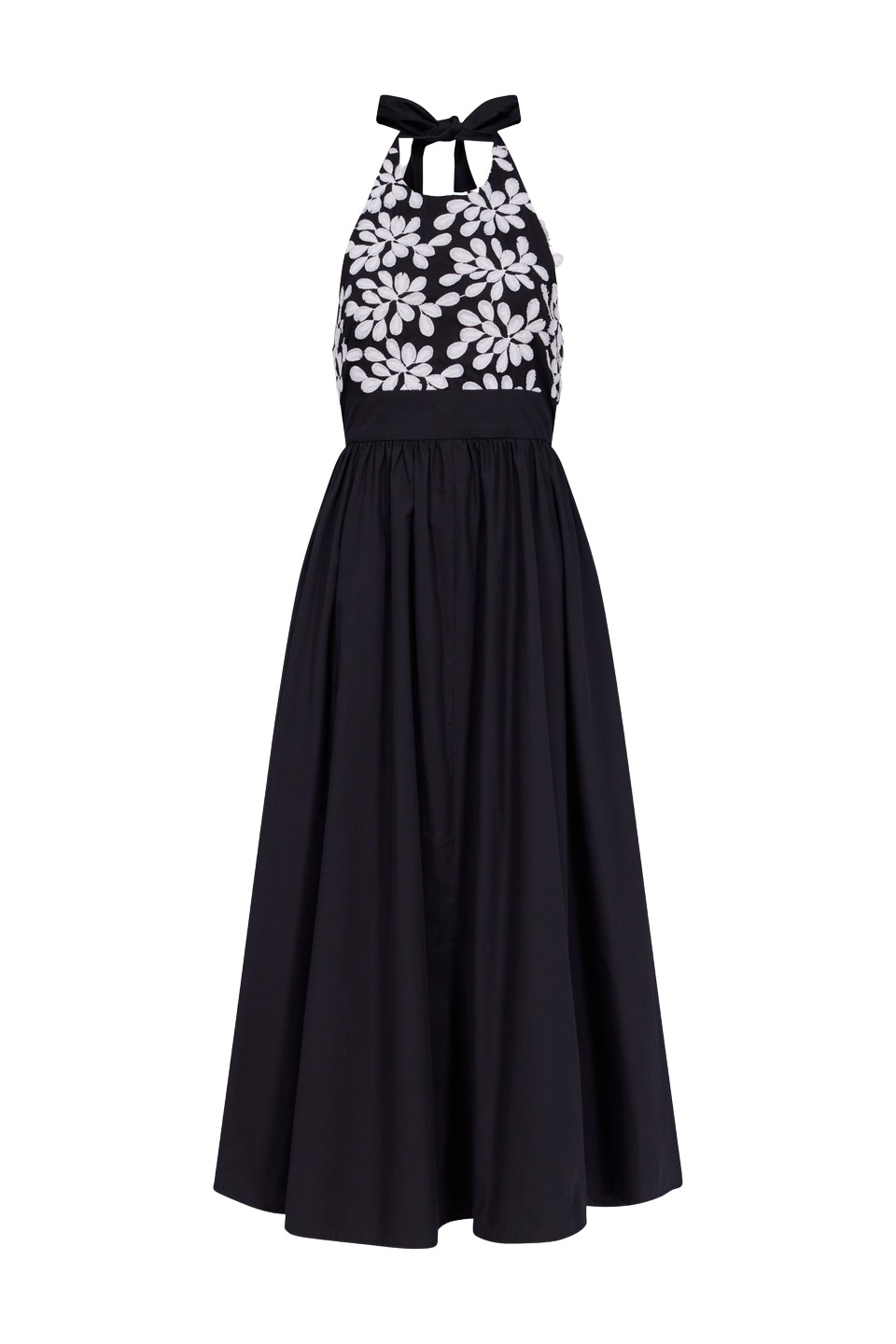 Destree-Black-Cotton-Midi-Dress-With-Embroidered-Floral-Halter-Bodice13318_nobg Destree Black Cotton Midi Dress With Embroidered Floral Halter Bodice - Destree - Graphic Parisian Fashion - Shop at Luxury Shoes