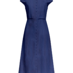 Destree Blue Denim Midi Dress With Mandarin Collar And Short Sleeves - Destree - Graphic Parisian Fashion - Shop at Luxury Shoes 