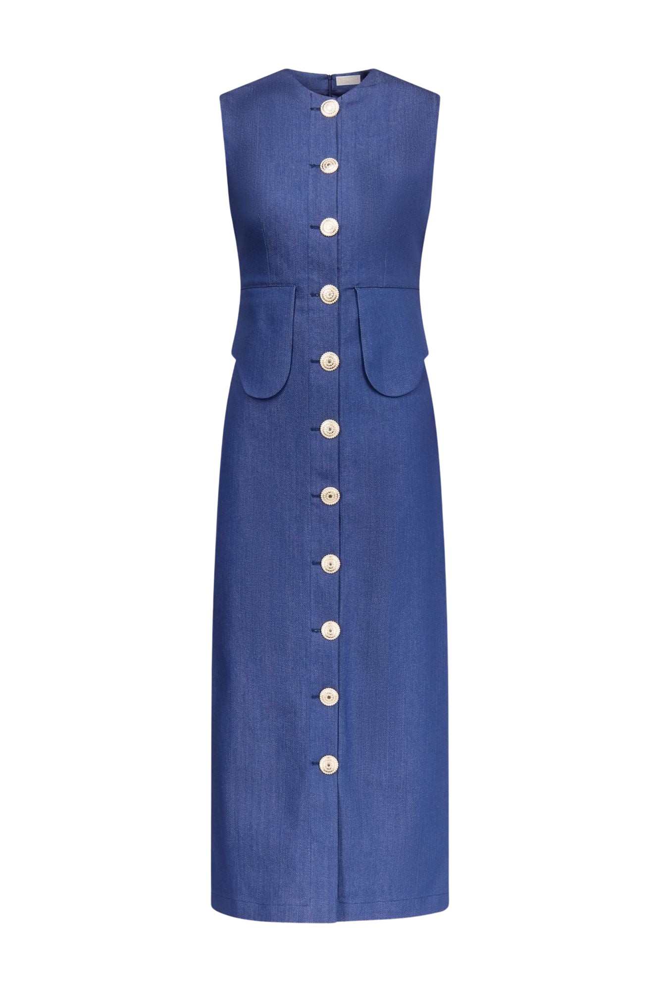 Destree-Blue-Denim-Sleeveless-Midi-Dress24329_nobg Destree Blue Denim Sleeveless Midi Dress - Destree - Graphic Parisian Fashion - Shop at Luxury Shoes