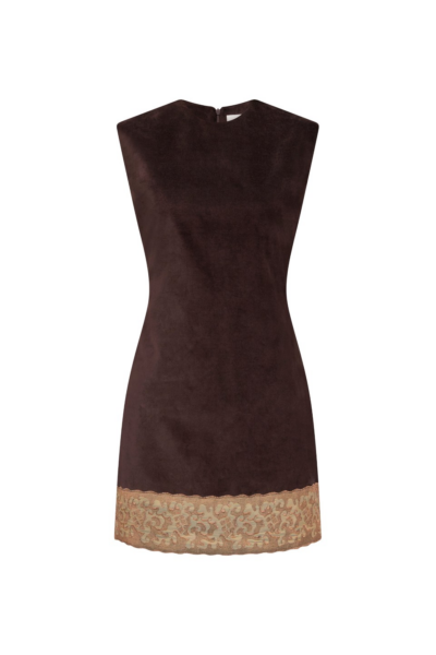 Destree Dark Brown Velvet Dress With Lace Hem - Destree - Graphic Parisian Fashion - Shop at Luxury Shoes 