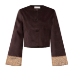 Destree Dark Brown Velvet Jacket With Lace Hem - Destree - Graphic Parisian Fashion - Shop at Luxury Shoes 