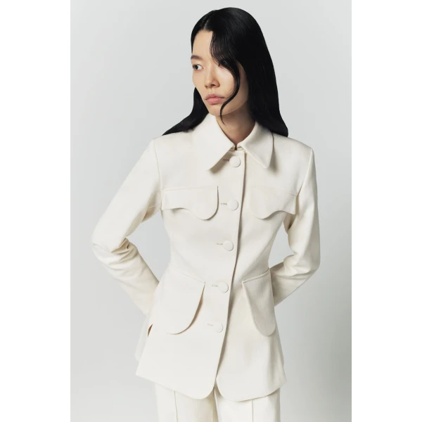 Destree Denim Ecru Utility Button-Front Jacket - Destree - Graphic Parisian Fashion - Shop at Luxury Shoes 