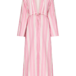 Destree Pink Striped Long Cotton Dress With V-Neck And Tie Waist Detail - Destree - Graphic Parisian Fashion - Shop at Luxury Shoes 