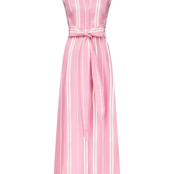 Destree Pink Striped Sleeveless Cotton Maxi Dress With Tie Waist Detail - Destree - Graphic Parisian Fashion - Shop at Luxury Shoes 
