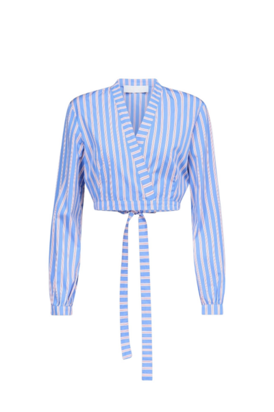 Destree Red And Blue Striped Bow-Tie Cropped Shirt - Destree - Graphic Parisian Fashion - Shop at Luxury Shoes 