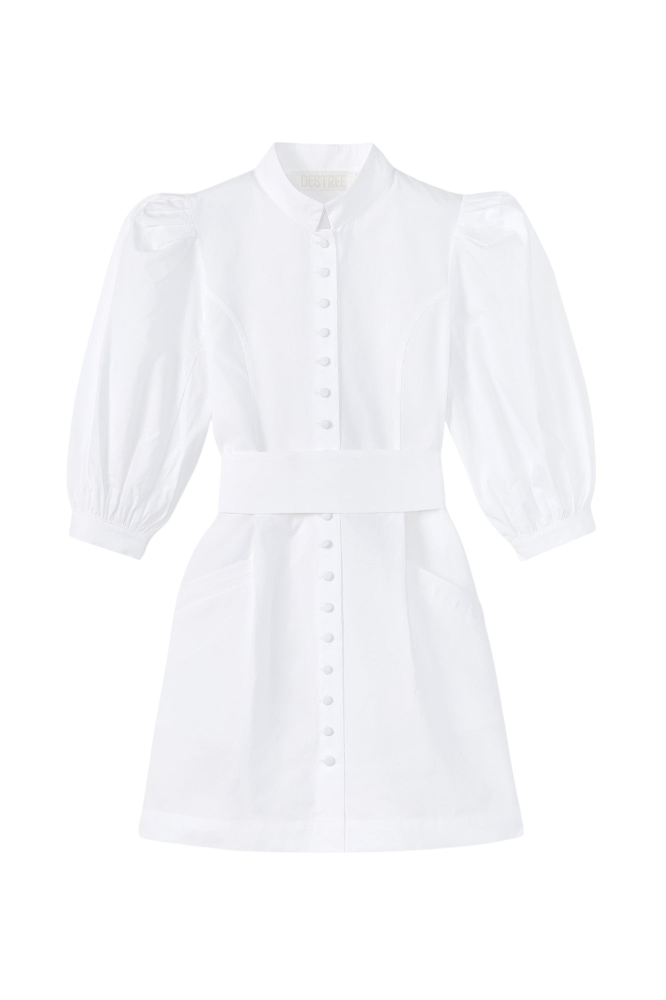 Destree-White-Mini-Cotton-Poplin-Dress-With-Puff-Sleeves86558_nobg Destree White Mini Cotton Poplin Dress With Puff Sleeves - Destree - Graphic Parisian Fashion - Shop at Luxury Shoes