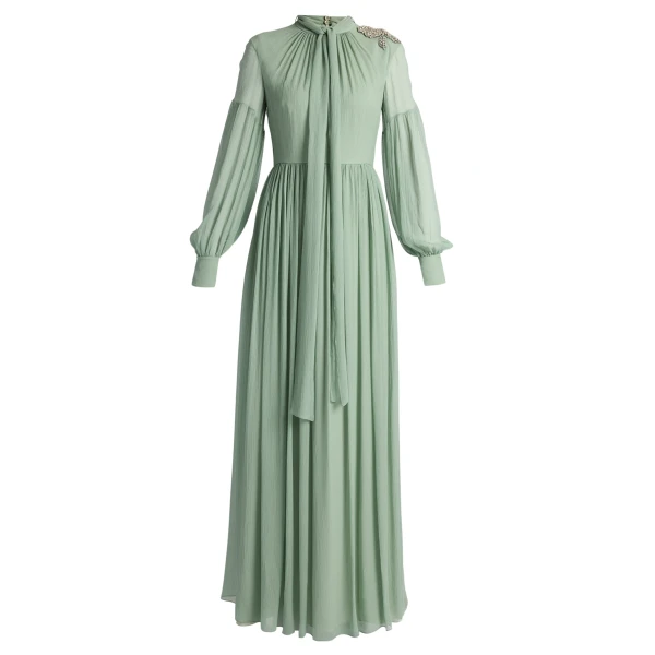 Erdem Embellished Silk Creponne Long Sleeve Gown - Dresses - British Romantic Luxury at Luxury Shoes 