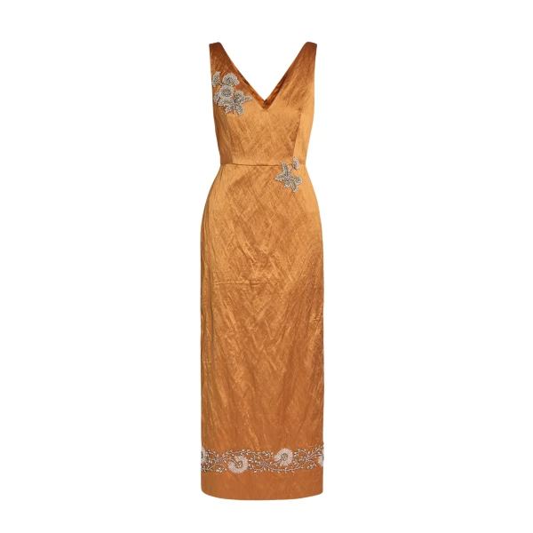Erdem Embellished Textured Satin Midi Pencil Dress - Dresses - British Romantic Luxury at Luxury Shoes 