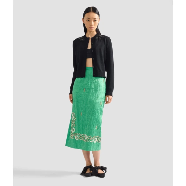 Erdem Embellished Textured Satin Midi Pencil Skirt - Skirts - British Romantic Luxury at Luxury Shoes 