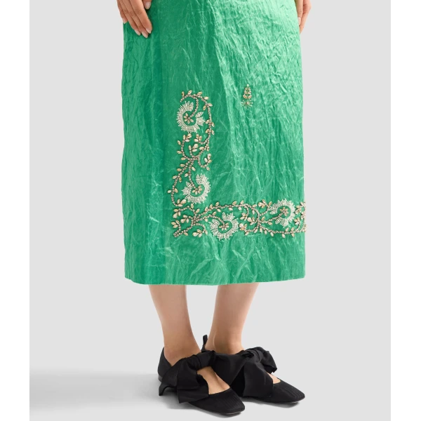 Erdem Embellished Textured Satin Midi Pencil Skirt - Skirts - British Romantic Luxury at Luxury Shoes 