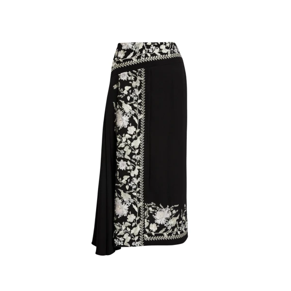 Erdem Embroidered Grain De Poudre Draped Midi Skirt - Skirts - British Romantic Luxury at Luxury Shoes 