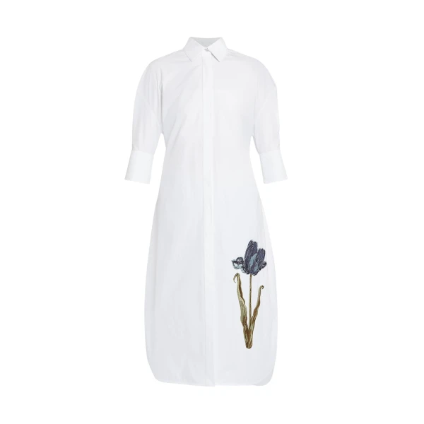 Erdem Embroidered Long Sleeve Shirt Dress - Dresses - British Romantic Luxury at Luxury Shoes 