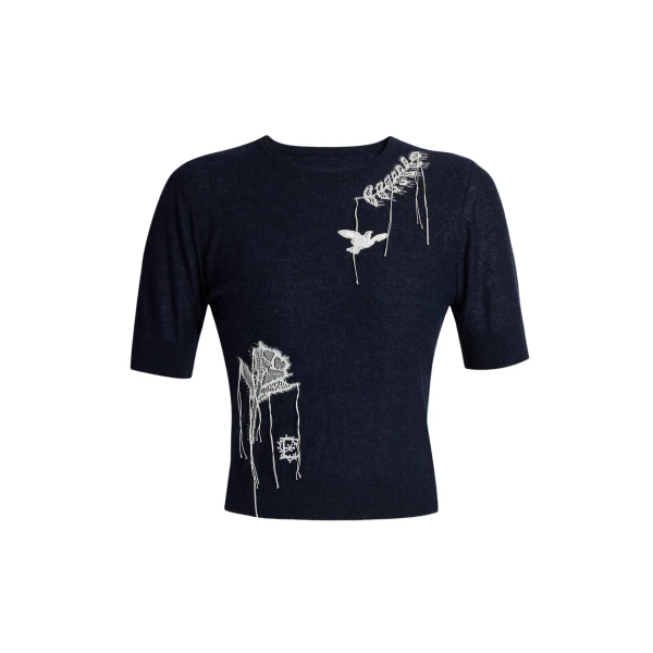 Erdem Fine Alpaca Blend Short Sleeve Crew Jumper - Knitwear - British Romantic Luxury at Luxury Shoes 