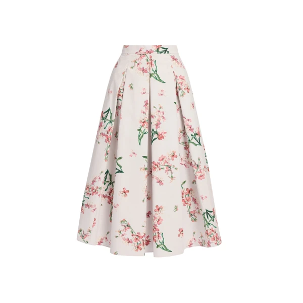 Erdem Floral Cotton Midi Pleated Skirt - Skirts - British Romantic Luxury at Luxury Shoes 