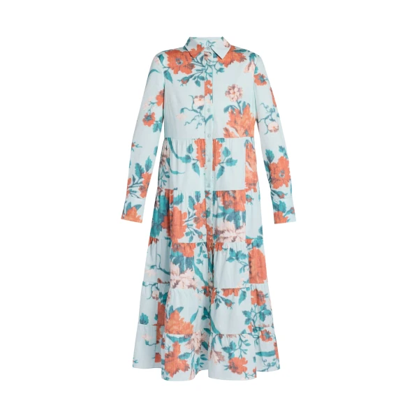 Erdem Floral Print Cotton Tiered Midi Shirt Dress - Dresses - British Romantic Luxury at Luxury Shoes 