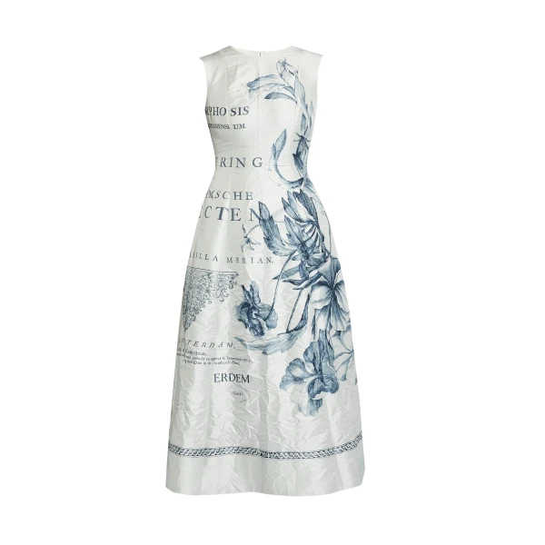 Erdem Floral Print Textured Satin Midi Dress - Dresses - British Romantic Luxury at Luxury Shoes 