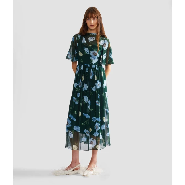 Erdem Floral Silk Voile Short Sleeve Midi Dress - Dresses - British Romantic Luxury at Luxury Shoes 