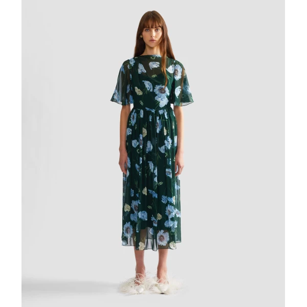 Erdem Floral Silk Voile Short Sleeve Midi Dress - Dresses - British Romantic Luxury at Luxury Shoes 