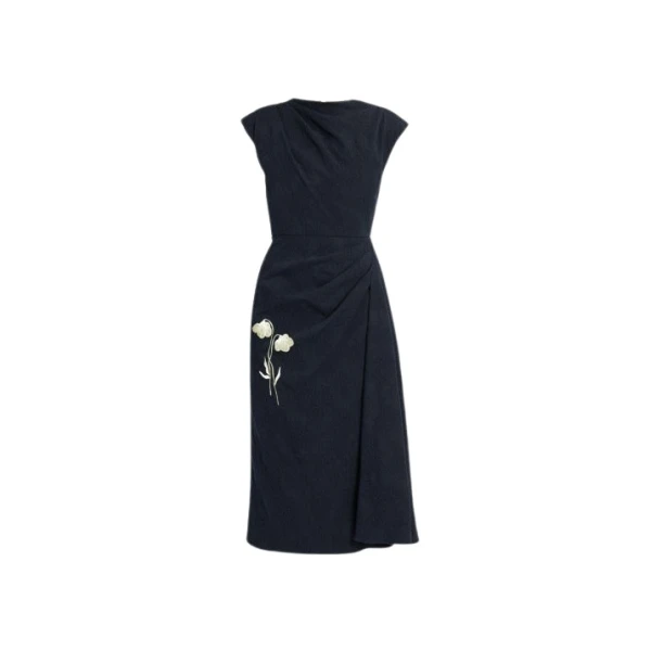 Erdem Flower Jacquard Draped Midi Dress - Dresses - British Romantic Luxury at Luxury Shoes 