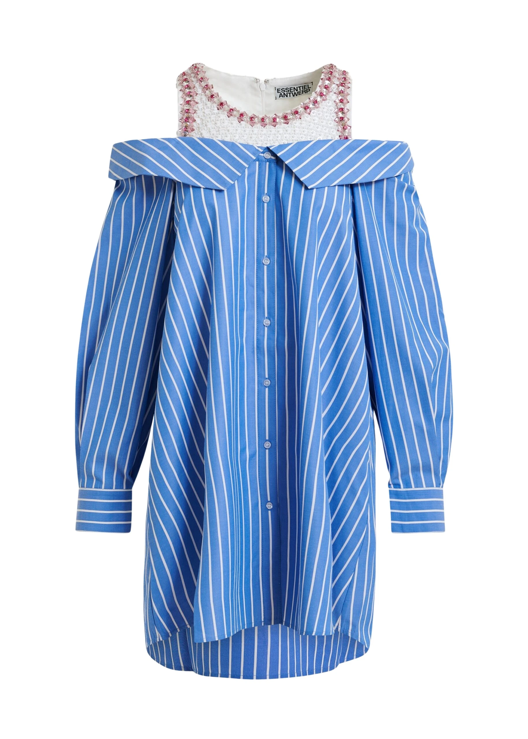 Essentiel-Antwerp-Blue-And-White-Layered-Shirt-Dress-With-Embellished-Tank-Top-scaled96986_nobg Essentiel Antwerp Blue And White Layered Shirt Dress With Embellished Tank Top - Essentiel Antwerp Dresses - Colorful Belgian Design - Shop at Luxury Shoes