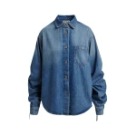 Essentiel Antwerp Blue Oversized Denim Shirt With Sleeve Drawstrings - Essentiel Antwerp Tops - Colorful Belgian Design - Shop at Luxury Shoes 