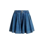 Essentiel Antwerp Blue Pleated Denim Shorts In Organic Cotton - Essentiel Antwerp Shorts - Colorful Belgian Design - Shop at Luxury Shoes 