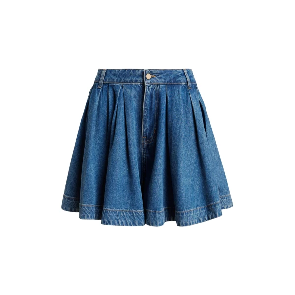 Essentiel Antwerp Blue Pleated Denim Shorts In Organic Cotton - Essentiel Antwerp Shorts - Colorful Belgian Design - Shop at Luxury Shoes 