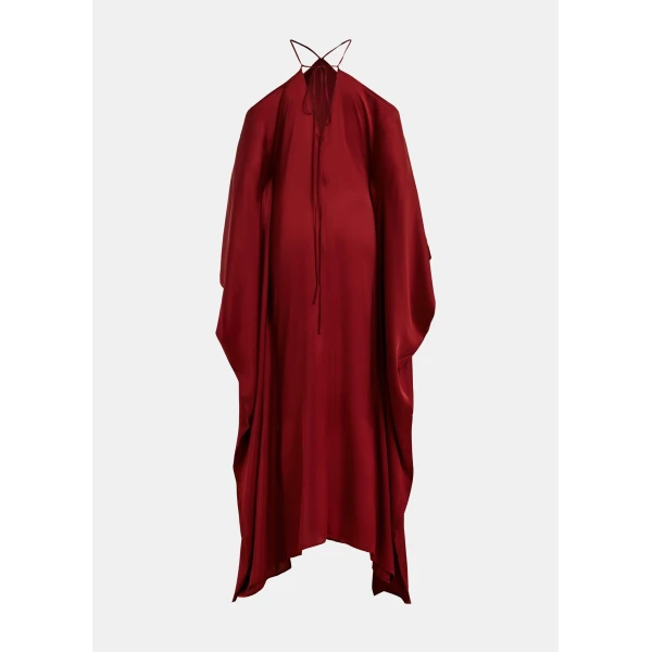 Essentiel Antwerp Burgundy Halterneck Maxi Dress With Waterfall Sides - Essentiel Antwerp Dresses - Colorful Belgian Design - Shop at Luxury Shoes 
