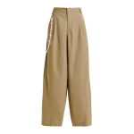 Essentiel Antwerp Camel Tapered-Leg Cotton Pants With Detachable Pearl Belt - Essentiel Antwerp Pants - Colorful Belgian Design - Shop at Luxury Shoes 