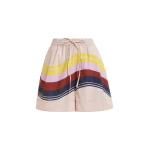 Essentiel Antwerp Cream And Multicolor Cotton Shorts With Placed Stripe Print - Essentiel Antwerp Shorts - Colorful Belgian Design - Shop at Luxury Shoes 