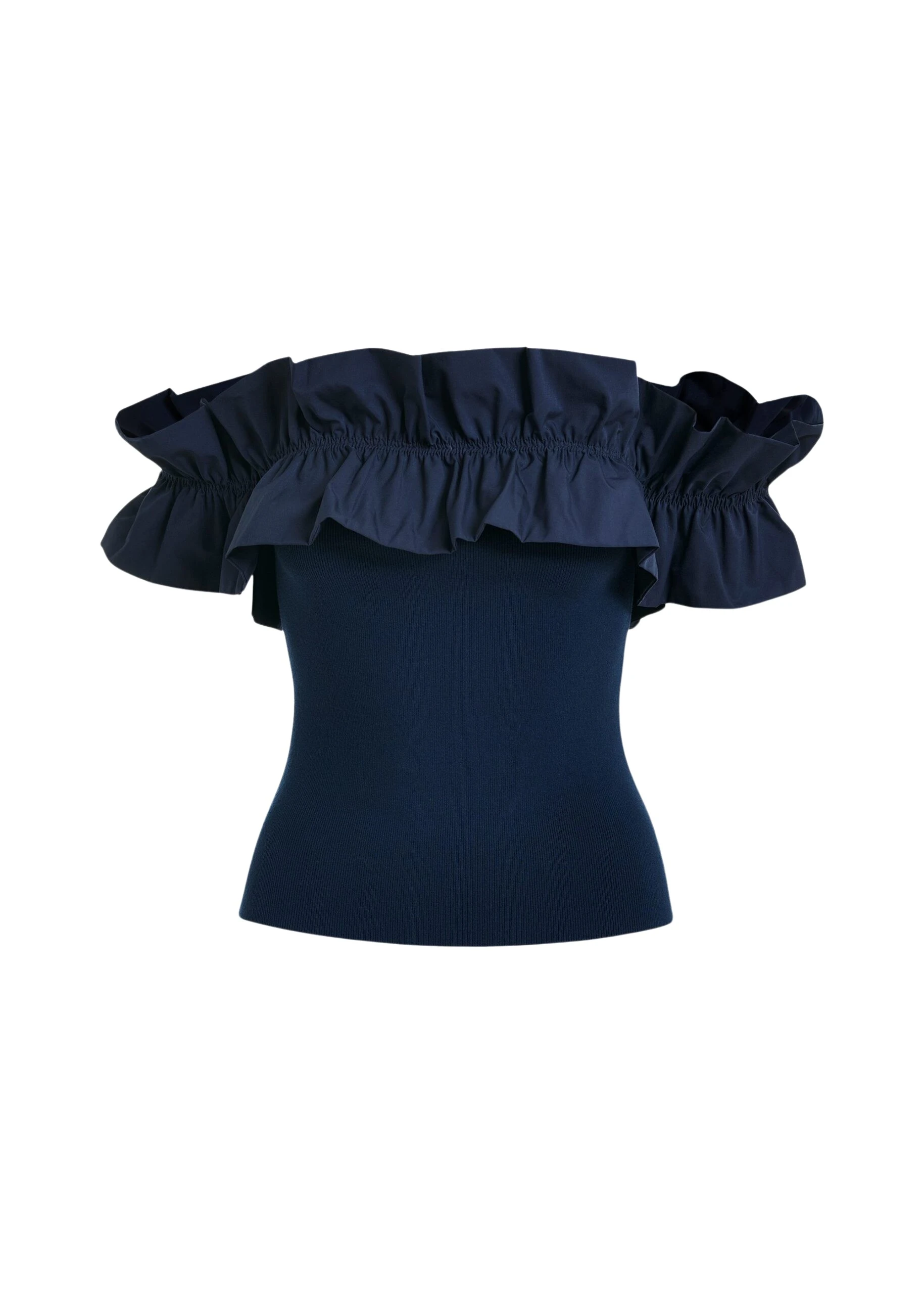 Essentiel-Antwerp-Dark-Blue-Off-Shoulder-Knit-Top-With-Ruffle-Trim-scaled79059_nobg Essentiel Antwerp Dark Blue Off-Shoulder Knit Top With Ruffle Trim - Essentiel Antwerp Tops - Colorful Belgian Design - Shop at Luxury Shoes