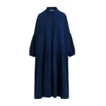 Essentiel Antwerp Dark Blue Shirt Dress With Pleated Waist - Essentiel Antwerp Dresses - Colorful Belgian Design - Shop at Luxury Shoes 