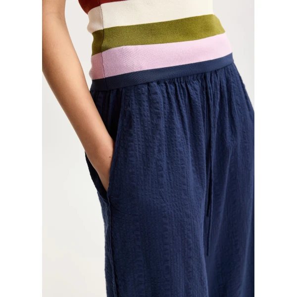 Essentiel Antwerp Dark Blue Wide-Leg Pants With Contrast Stitching - Essentiel Antwerp Pants - Colorful Belgian Design - Shop at Luxury Shoes 