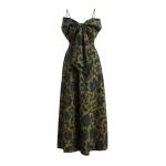 Essentiel Antwerp Green And Dark Blue Floral Print Babydoll Midi Dress With Bow Detail - Essentiel Antwerp Dresses - Colorful Belgian Design - Shop at Luxury Shoes 