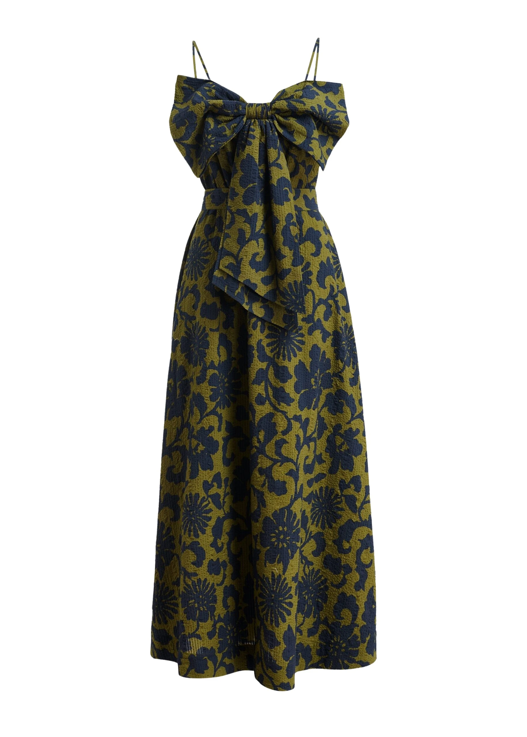 Essentiel-Antwerp-Green-And-Dark-Blue-Floral-Print-Babydoll-Midi-Dress-With-Bow-Detail-scaled84858_nobg Essentiel Antwerp Green And Dark Blue Floral Print Babydoll Midi Dress With Bow Detail - Essentiel Antwerp Dresses - Colorful Belgian Design - Shop at Luxury Shoes