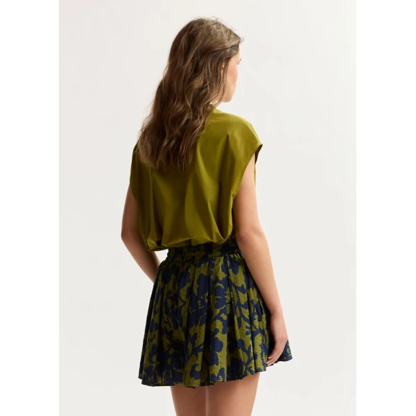 Essentiel Antwerp Green And Dark Blue Floral Print Cotton Shorts - Essentiel Antwerp Shorts - Colorful Belgian Design - Shop at Luxury Shoes 