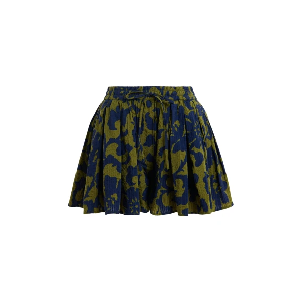 Essentiel Antwerp Green And Dark Blue Floral Print Cotton Shorts - Essentiel Antwerp Shorts - Colorful Belgian Design - Shop at Luxury Shoes 