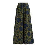 Essentiel Antwerp Green And Dark Blue Wide-Leg Pants With Contrast Stitching - Essentiel Antwerp Pants - Colorful Belgian Design - Shop at Luxury Shoes 