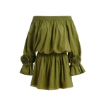 Essentiel Antwerp Green Strapless Cotton Mini Dress With Rosette Details - Essentiel Antwerp Dresses - Colorful Belgian Design - Shop at Luxury Shoes 