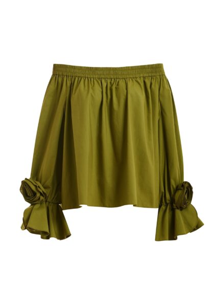 Essentiel Antwerp Green Strapless Cotton Top With Rosette Details - Essentiel Antwerp Tops - Colorful Belgian Design - Shop at Luxury Shoes 