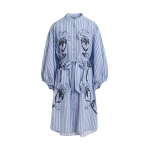 Essentiel Antwerp Light Blue And Black Oversized Cotton Shirt Dress With Floral Appliqué Embroidery And Bead Embellishments - Essentiel Antwerp Dresses - Colorful Belgian Design - Shop at Luxury Shoes 