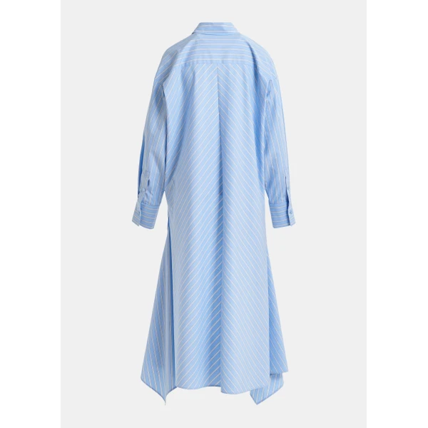 Essentiel Antwerp Light Blue And White Oversized Cotton Shirt With Transformable Tie Detail - Essentiel Antwerp Tops - Colorful Belgian Design - Shop at Luxury Shoes 