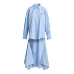 Essentiel Antwerp Light Blue And White Oversized Cotton Shirt With Transformable Tie Detail - Essentiel Antwerp Tops - Colorful Belgian Design - Shop at Luxury Shoes 